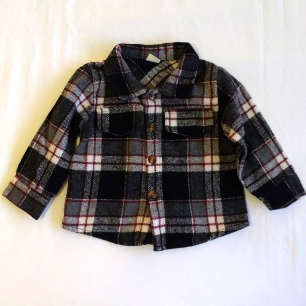 shein soft feel black plaid shacket 9-12 months baby boy